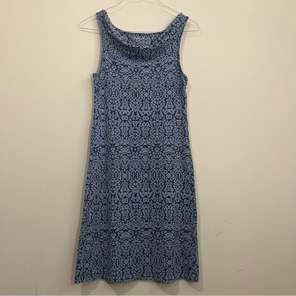 Eddie Bauer Stretch Jersey Knit Dress Women’s XS Blue Print Cowl Neck Outdoor